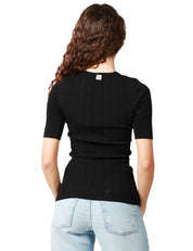 MAGLIA DONNA ELISABETTA FRANCHI A MEZZA MANICA CON LAVORAZIONE A COSTE E LACCI INCROCIATI SULLO SCOLLO
