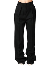 PANTALONE DONNA ELISABETTA FRANCHI NERO IN FRESCO LANA CON IMPUNTURE A CONTRASTO E PINCES DAVANTI