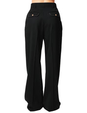 PANTALONE DONNA ELISABETTA FRANCHI NERO IN FRESCO LANA CON IMPUNTURE A CONTRASTO E PINCES DAVANTI