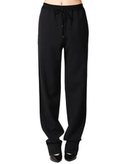 PANTALONE DONNA ELISABETTA FRANCHI NERO IN CRèPE LEGGERO CON COULISSE E BANDE LATERALI IN RASO