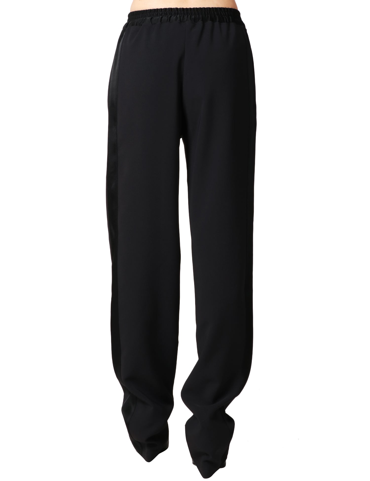 PANTALONE DONNA ELISABETTA FRANCHI NERO IN CRèPE LEGGERO CON COULISSE E BANDE LATERALI IN RASO