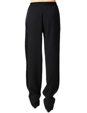 PANTALONE DONNA ELISABETTA FRANCHI NERO IN CRèPE LEGGERO CON COULISSE E BANDE LATERALI IN RASO