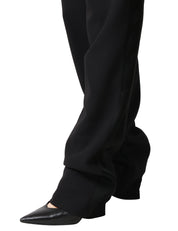 PANTALONE DONNA ELISABETTA FRANCHI NERO IN CRèPE LEGGERO CON COULISSE E BANDE LATERALI IN RASO