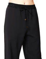 PANTALONE DONNA ELISABETTA FRANCHI NERO IN CRèPE LEGGERO CON COULISSE E BANDE LATERALI IN RASO