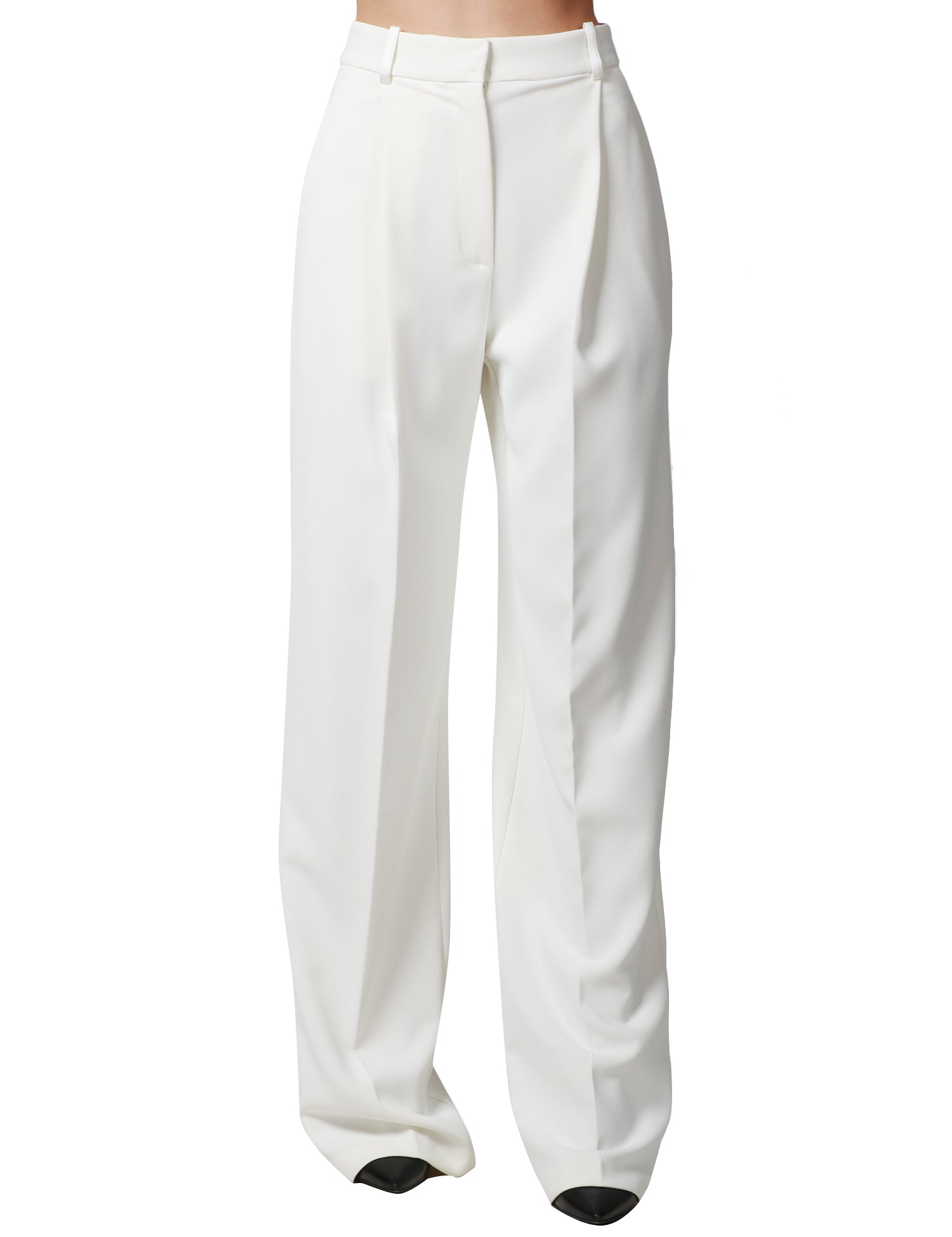 PANTALONE DONNA ELISABETTA FRANCHI AVORIO IN CRèPE STRETCH LEGGERO CON PINCES DUL DAVANTI E DETTAGLI IN RASO