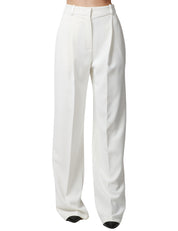 PANTALONE DONNA ELISABETTA FRANCHI AVORIO IN CRèPE STRETCH LEGGERO CON PINCES DUL DAVANTI E DETTAGLI IN RASO