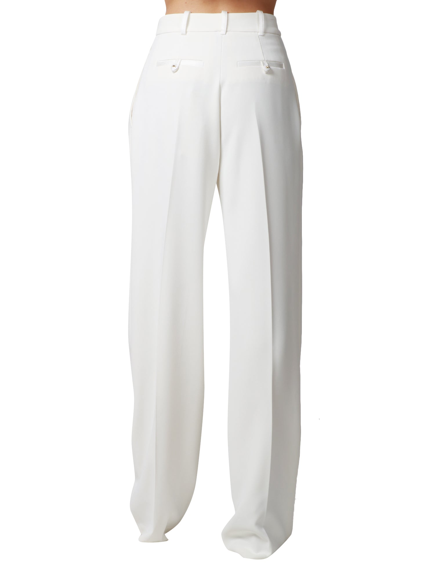 PANTALONE DONNA ELISABETTA FRANCHI AVORIO IN CRèPE STRETCH LEGGERO CON PINCES DUL DAVANTI E DETTAGLI IN RASO