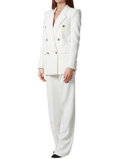 PANTALONE DONNA ELISABETTA FRANCHI AVORIO IN CRèPE STRETCH LEGGERO CON PINCES DUL DAVANTI E DETTAGLI IN RASO