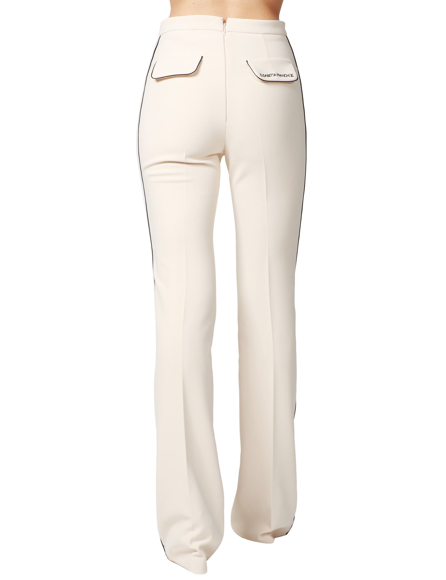 PANTALONE DONNA ELISABETTA FRANCHI BURRO CON DETTAGLI DI PIPING A CONTRASTO E RICAMO LOGO SULLA PATTA POSTERIORE