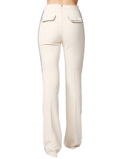 PANTALONE DONNA ELISABETTA FRANCHI BURRO CON DETTAGLI DI PIPING A CONTRASTO E RICAMO LOGO SULLA PATTA POSTERIORE