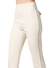 PANTALONE DONNA ELISABETTA FRANCHI BURRO CON DETTAGLI DI PIPING A CONTRASTO E RICAMO LOGO SULLA PATTA POSTERIORE