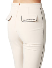 PANTALONE DONNA ELISABETTA FRANCHI BURRO CON DETTAGLI DI PIPING A CONTRASTO E RICAMO LOGO SULLA PATTA POSTERIORE