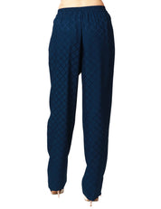 PANTALONE JOGGER DONNA ELISABETTA FRANCHI OLTREMARE IN SATIN CON MOTIVO A LOSANGHE IN JACQUARD E COULISSE