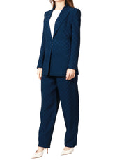 PANTALONE JOGGER DONNA ELISABETTA FRANCHI OLTREMARE IN SATIN CON MOTIVO A LOSANGHE IN JACQUARD E COULISSE