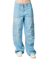 JEANS DONNA ELISABETTA FRANCHI DENIM CHIARO CARGO CON GIOIELLO LOGO