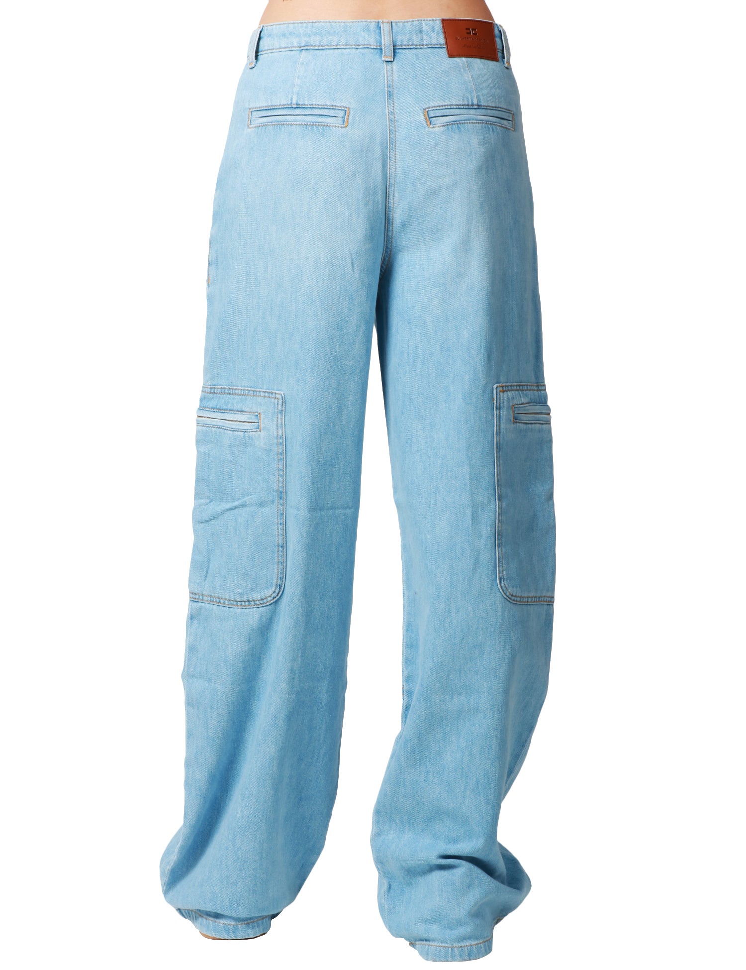 JEANS DONNA ELISABETTA FRANCHI DENIM CHIARO CARGO CON GIOIELLO LOGO