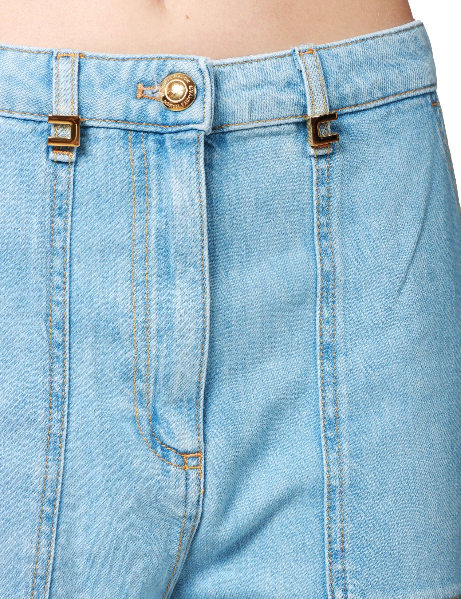 JEANS DONNA ELISABETTA FRANCHI DENIM CHIARO CARGO CON GIOIELLO LOGO