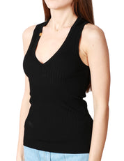 TOP DONNA ELISABETTA FRANCHI NERO CON SCOLLO A V E CHARM LOGO LAVORATO A COSTINE