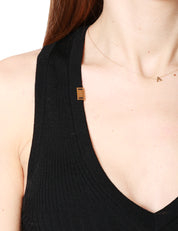 TOP DONNA ELISABETTA FRANCHI NERO CON SCOLLO A V E CHARM LOGO LAVORATO A COSTINE