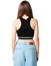 TOP CROPPED DONNA ELISABETTA FRANCHI NERO CON FASCIONE LOGATO SULLA VITA E SCHIENA A VOGATORE IN VISCOSA