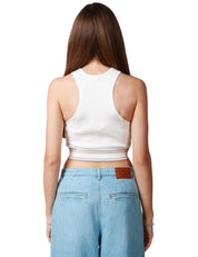 TOP CROPPED DONNA ELISABETTA FRANCHI AVORIO CON FASCIONE LOGATO SULLA VITA E SCHIENA A VOGATORE IN VISCOSA