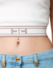 TOP CROPPED DONNA ELISABETTA FRANCHI AVORIO CON FASCIONE LOGATO SULLA VITA E SCHIENA A VOGATORE IN VISCOSA