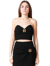 TOP ELISABETTA FRANCHI NERO IN CRèPE CON GIOIELLO IN METALLO DORATO