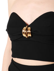 TOP ELISABETTA FRANCHI NERO IN CRèPE CON GIOIELLO IN METALLO DORATO