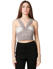 TOP DONNA ELISABETTA FRANCHI BURRO/NERO A POIS IN TULLE CON SPALLE SCOPERTE