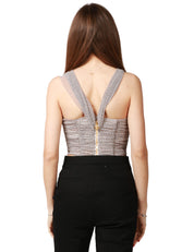TOP DONNA ELISABETTA FRANCHI BURRO/NERO A POIS IN TULLE CON SPALLE SCOPERTE