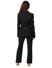 TAILLEUR DONNA ELISABETTA FRANCHI NERO IN CRèPE STRETCH CON GIACCA MONOPETTO E PANTALONE CROPPED SVASATO
