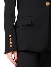 TAILLEUR DONNA ELISABETTA FRANCHI NERO IN CRèPE STRETCH CON GIACCA MONOPETTO E PANTALONE CROPPED SVASATO