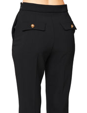 TAILLEUR DONNA ELISABETTA FRANCHI NERO IN CRèPE STRETCH CON GIACCA MONOPETTO E PANTALONE CROPPED SVASATO