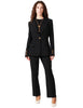 Tailleur donna elisabetta franchi nero in crèpe stretch con giacca monopetto e pantalone cropped svasato