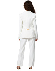 TAILLEUR DONNA ELISABETTA FRANCHI AVORIO IN CRèPE STERTCH CON GIACCA MONOPETTO E PANTALONE CROPPED SVASATO
