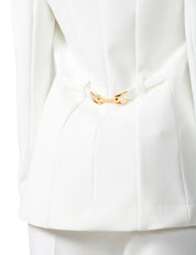 TAILLEUR DONNA ELISABETTA FRANCHI AVORIO IN CRèPE STERTCH CON GIACCA MONOPETTO E PANTALONE CROPPED SVASATO