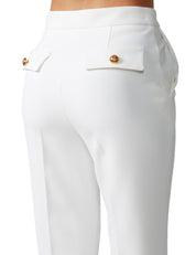 TAILLEUR DONNA ELISABETTA FRANCHI AVORIO IN CRèPE STERTCH CON GIACCA MONOPETTO E PANTALONE CROPPED SVASATO