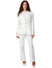 Tailleur donna elisabetta franchi avorio in crèpe stertch con giacca monopetto e pantalone cropped svasato