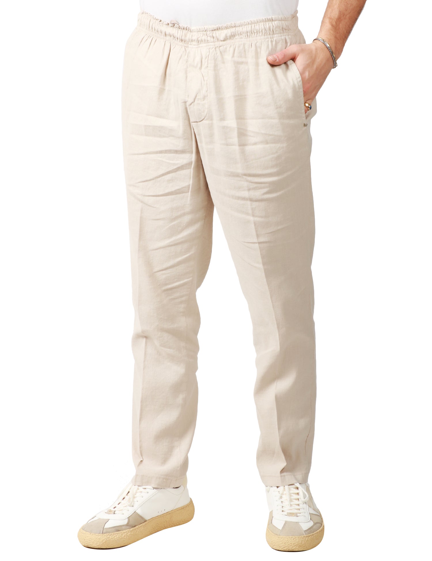 PANTALONE UOMO ENTRE AMIS BEIGE PANTATUTA CON ELASTICO IN VITA