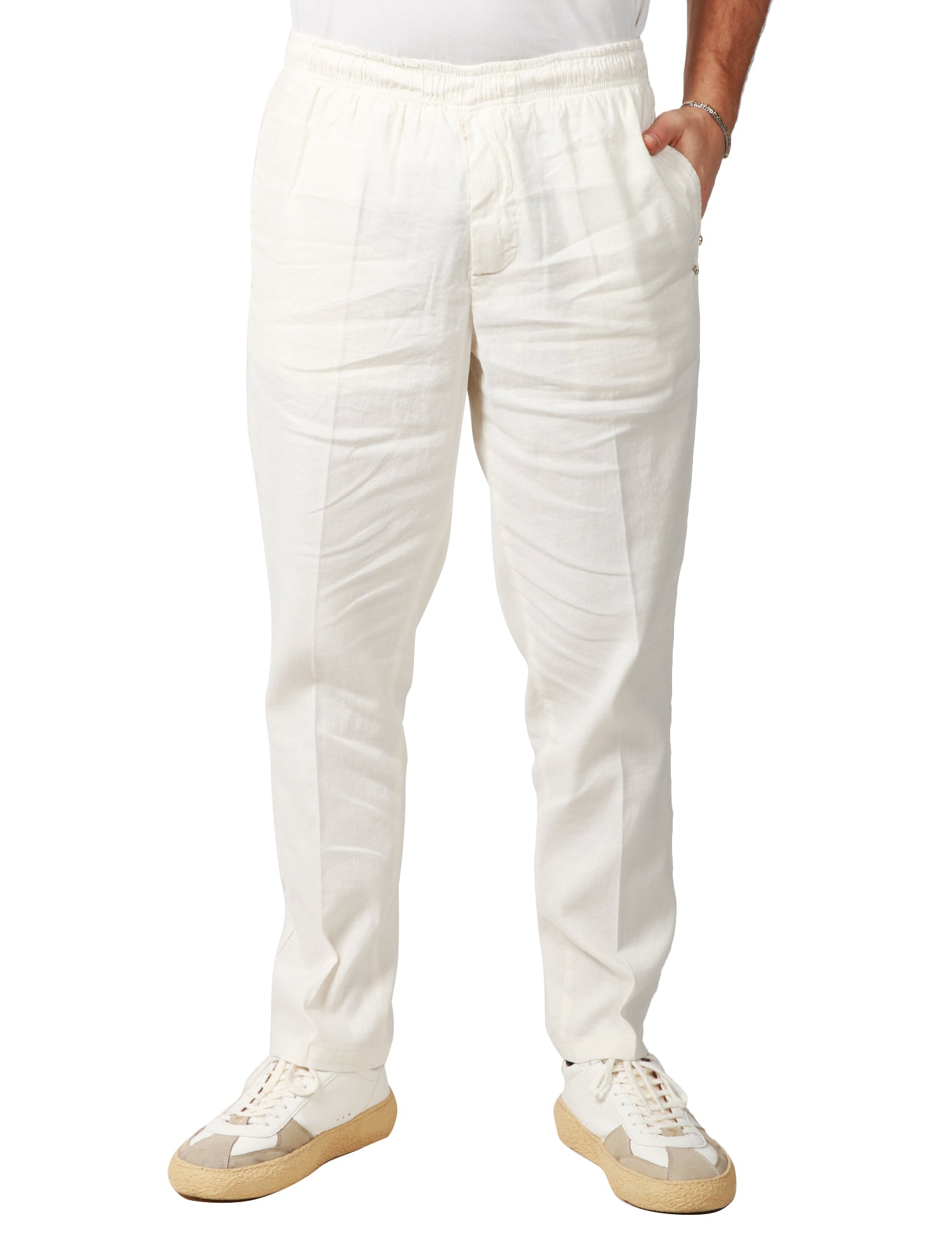 PANTALONE UOMO ENTRE AMIS PANTATUTA BIANCO CON ELASTICO IN VITA