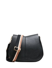 BORSA GIANNI CHIARINI NERA HELENA ROUND IN PELLE MARTELLATA CON DOPPIA TRACOLLA