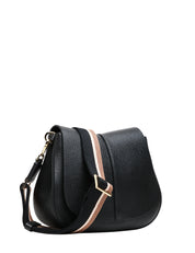 BORSA GIANNI CHIARINI NERA HELENA ROUND IN PELLE MARTELLATA CON DOPPIA TRACOLLA