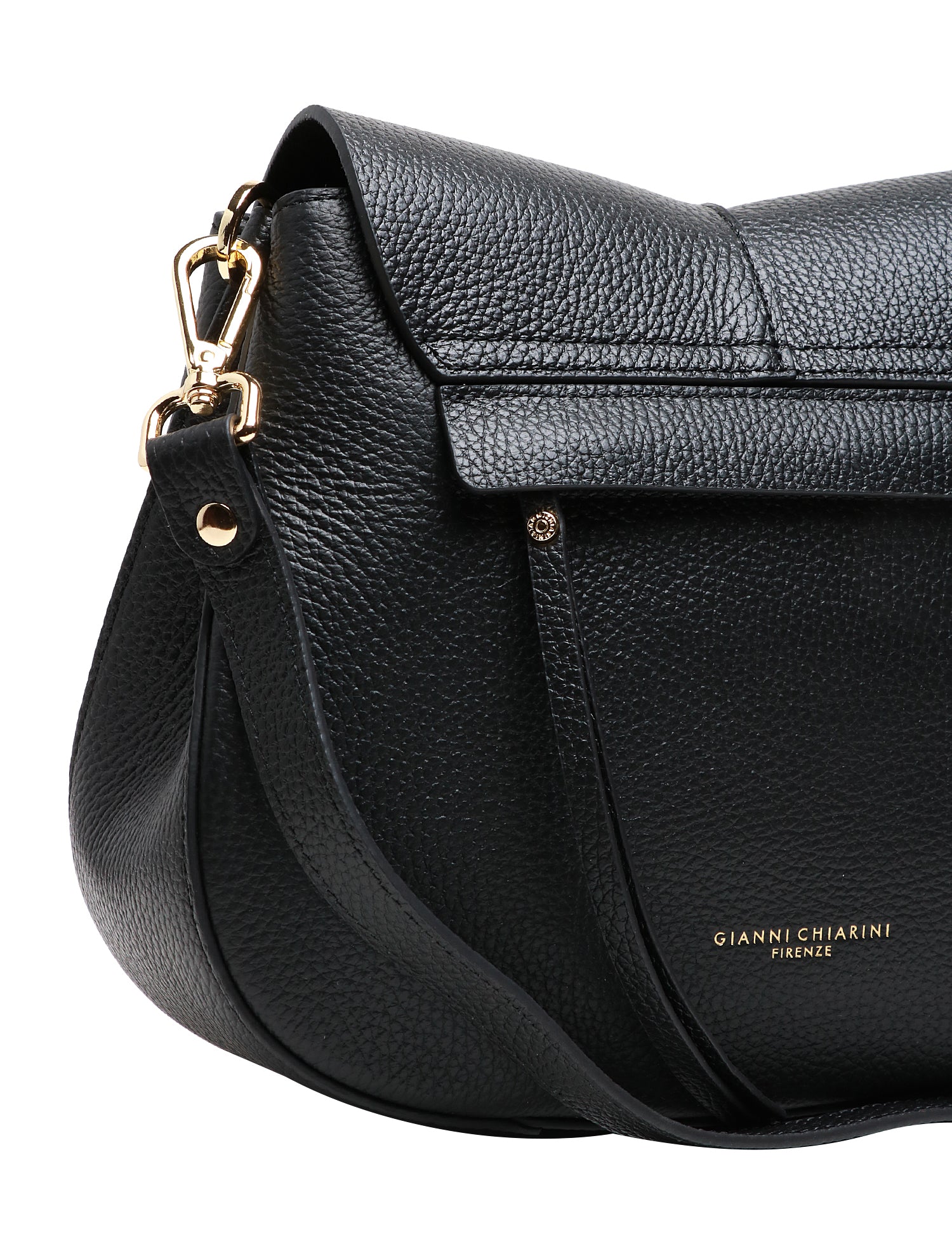 BORSA GIANNI CHIARINI NERA HELENA ROUND IN PELLE MARTELLATA CON DOPPIA TRACOLLA