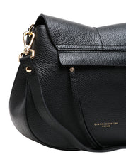 BORSA GIANNI CHIARINI NERA HELENA ROUND IN PELLE MARTELLATA CON DOPPIA TRACOLLA
