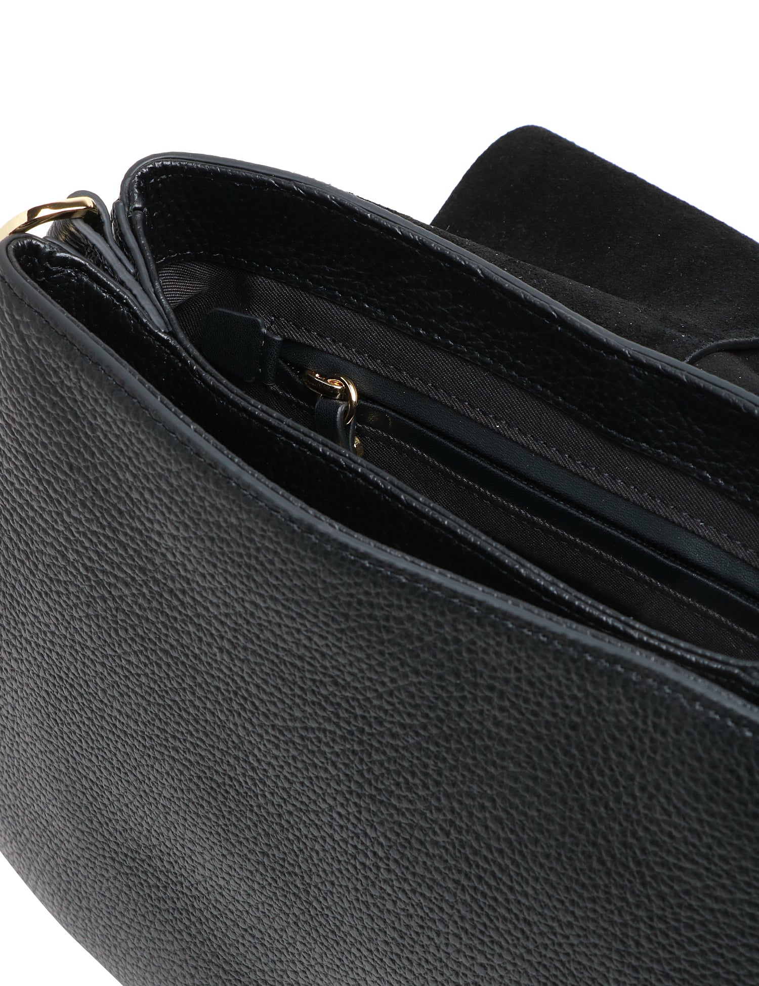 BORSA GIANNI CHIARINI NERA HELENA ROUND IN PELLE MARTELLATA CON DOPPIA TRACOLLA