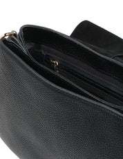 BORSA GIANNI CHIARINI NERA HELENA ROUND IN PELLE MARTELLATA CON DOPPIA TRACOLLA