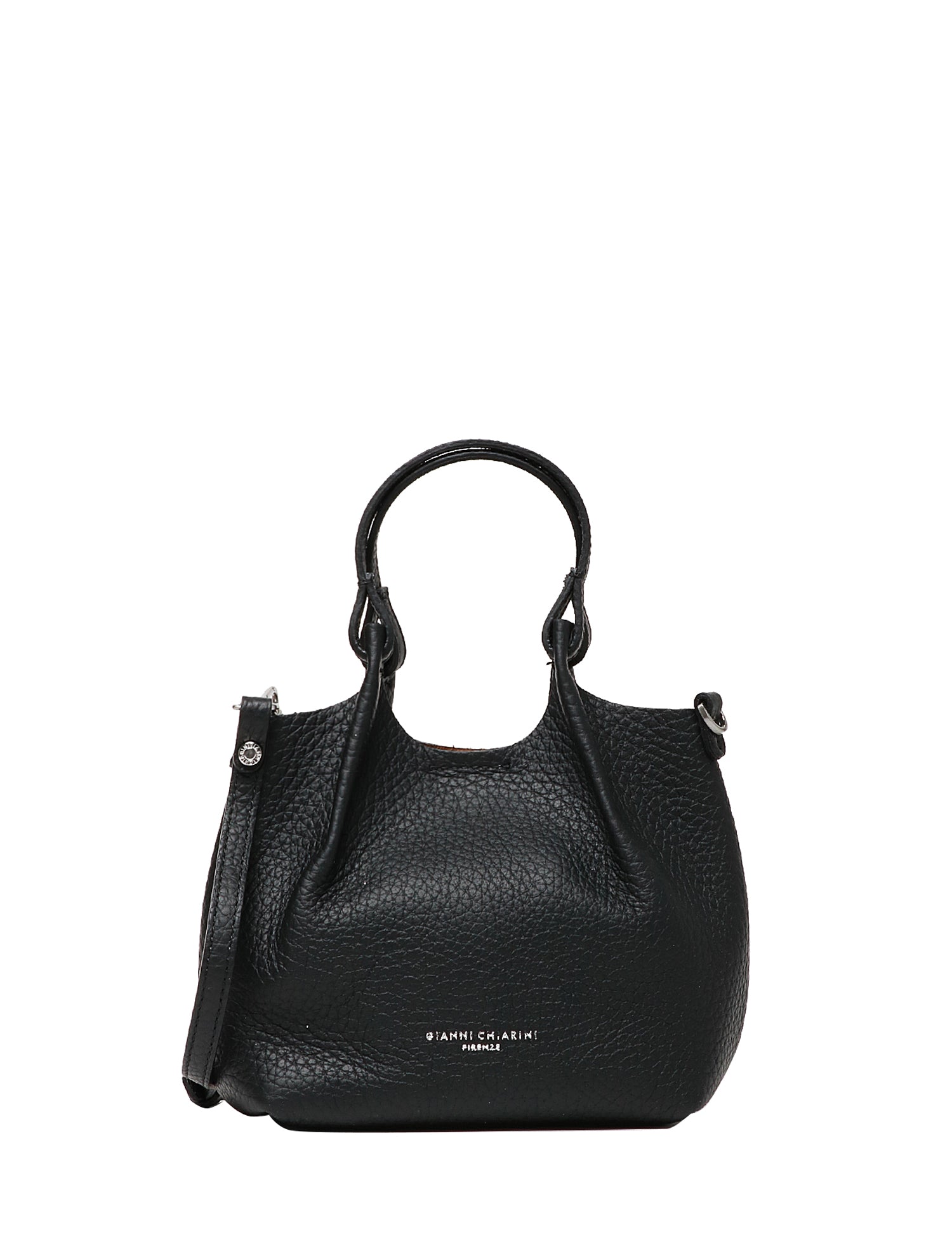 BORSA GIANNI CHIARINI DUA NERA IN PELLE BUBBLE DOUBLE CON DOPPI MANICI E TRACOLLA