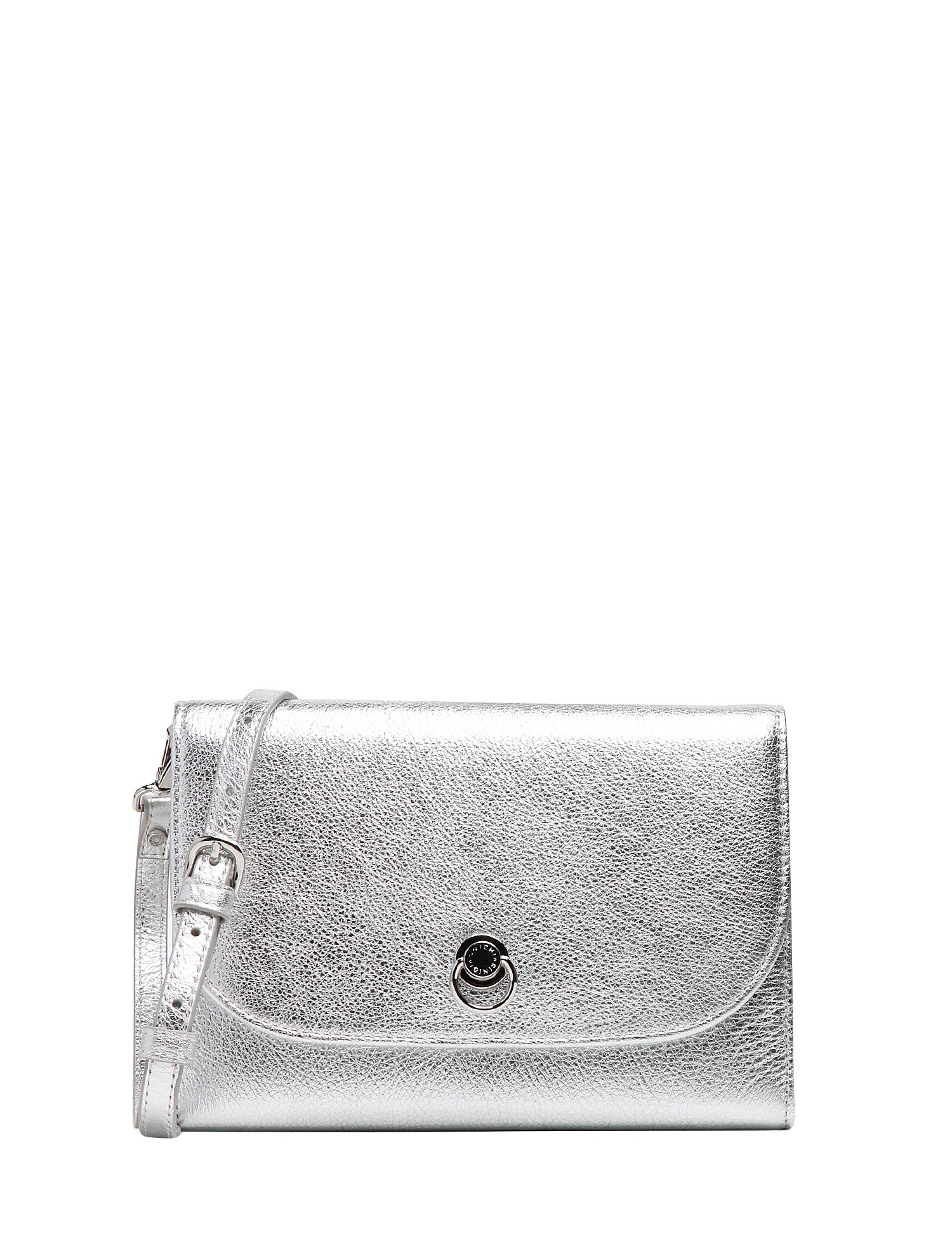 BORSA DONNA GIANNI CHIARINI ISA ARGENTO IN PELLE LAMINATA CON PATTA E TRACOLLA