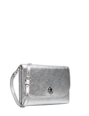 BORSA DONNA GIANNI CHIARINI ISA ARGENTO IN PELLE LAMINATA CON PATTA E TRACOLLA