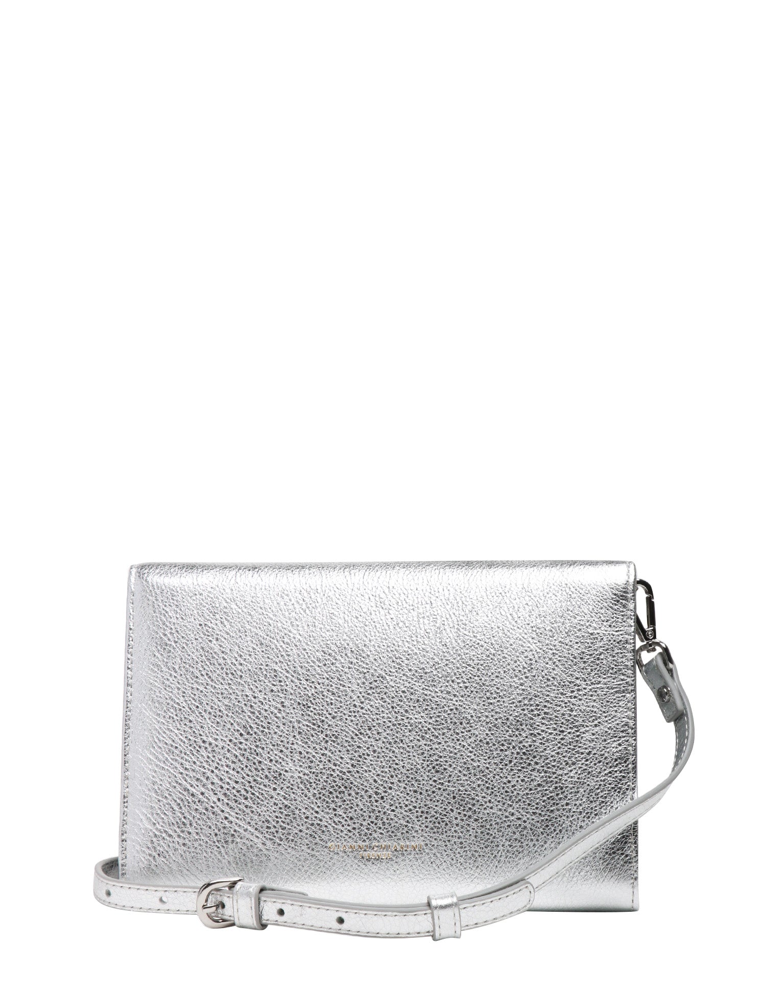 BORSA DONNA GIANNI CHIARINI ISA ARGENTO IN PELLE LAMINATA CON PATTA E TRACOLLA